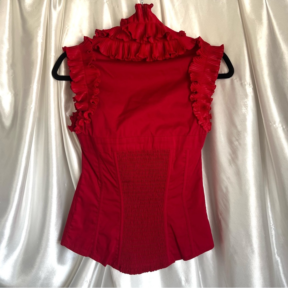 Bebe Red Ruffled Button-Up Top - Picture 3 of 6